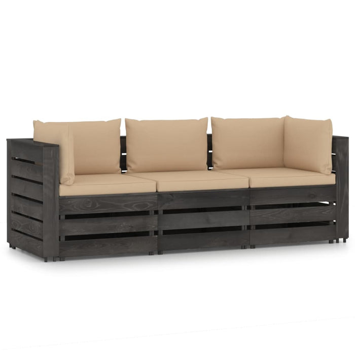 3-Sitzer Outdoor-Sofa mit Kissen Grau Imprägniertes Kiefernholz