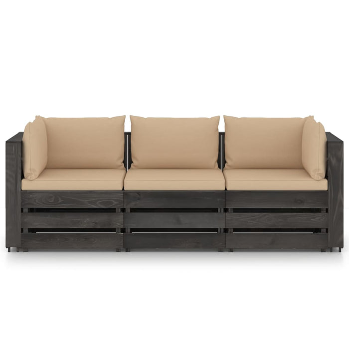 3-Sitzer Outdoor-Sofa mit Kissen Grau Imprägniertes Kiefernholz