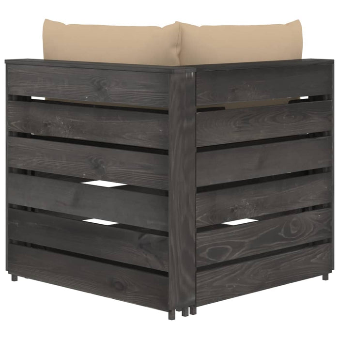 3-Sitzer Outdoor-Sofa mit Kissen Grau Imprägniertes Kiefernholz