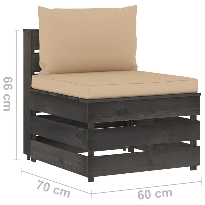 3-Sitzer Outdoor-Sofa mit Kissen Grau Imprägniertes Kiefernholz