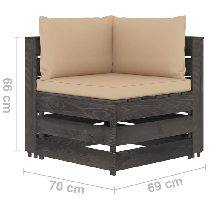 3-Sitzer Outdoor-Sofa mit Kissen Grau Imprägniertes Kiefernholz