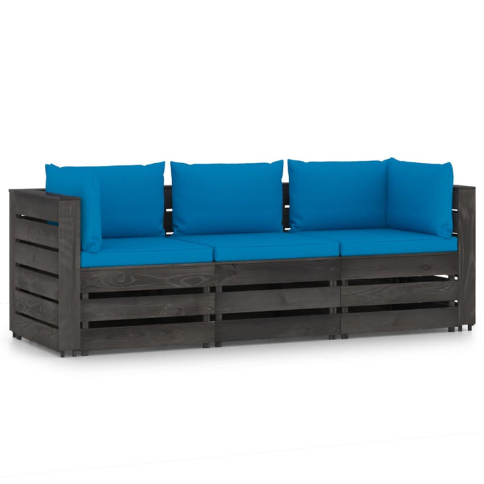 3-Sitzer Outdoor-Sofa mit Kissen Grau Imprägniertes Kiefernholz