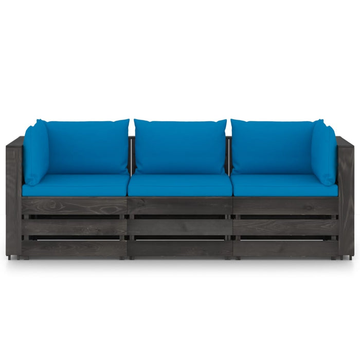 3-Sitzer Outdoor-Sofa mit Kissen Grau Imprägniertes Kiefernholz