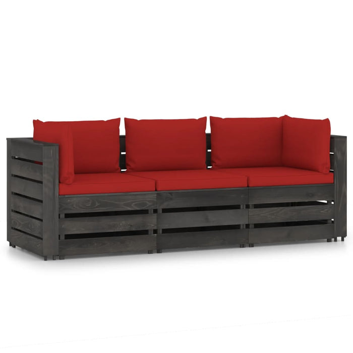 3-Sitzer Outdoor-Sofa mit Kissen Grau Imprägniertes Kiefernholz