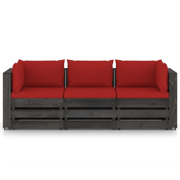 3-Sitzer Outdoor-Sofa mit Kissen Grau Imprägniertes Kiefernholz