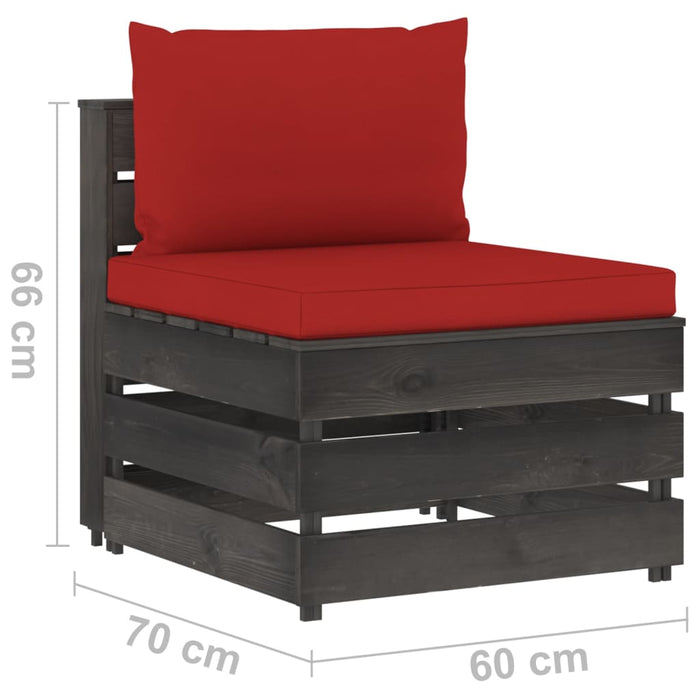 3-Sitzer Outdoor-Sofa mit Kissen Grau Imprägniertes Kiefernholz