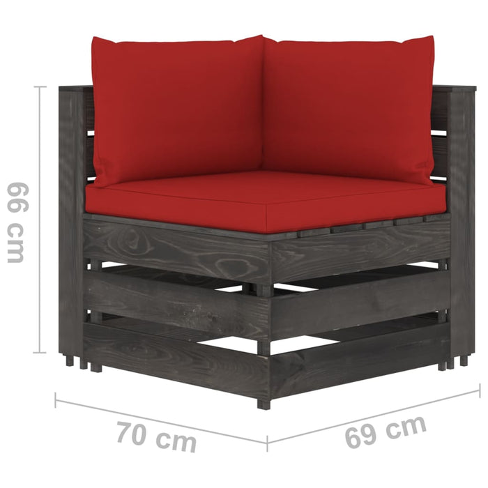 3-Sitzer Outdoor-Sofa mit Kissen Grau Imprägniertes Kiefernholz