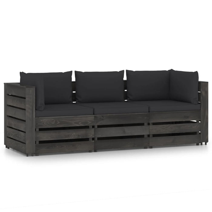 3-Sitzer Outdoor-Sofa mit Kissen Grau Imprägniertes Kiefernholz