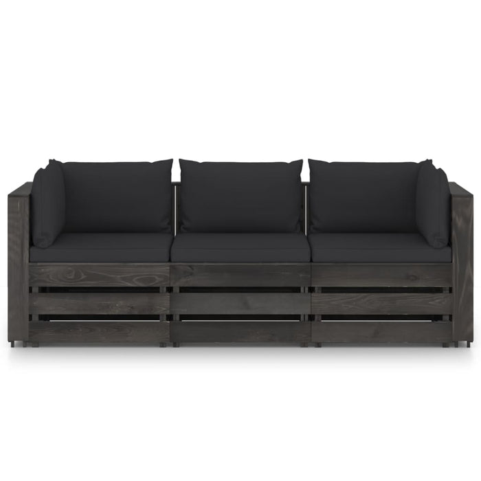 3-Sitzer Outdoor-Sofa mit Kissen Grau Imprägniertes Kiefernholz