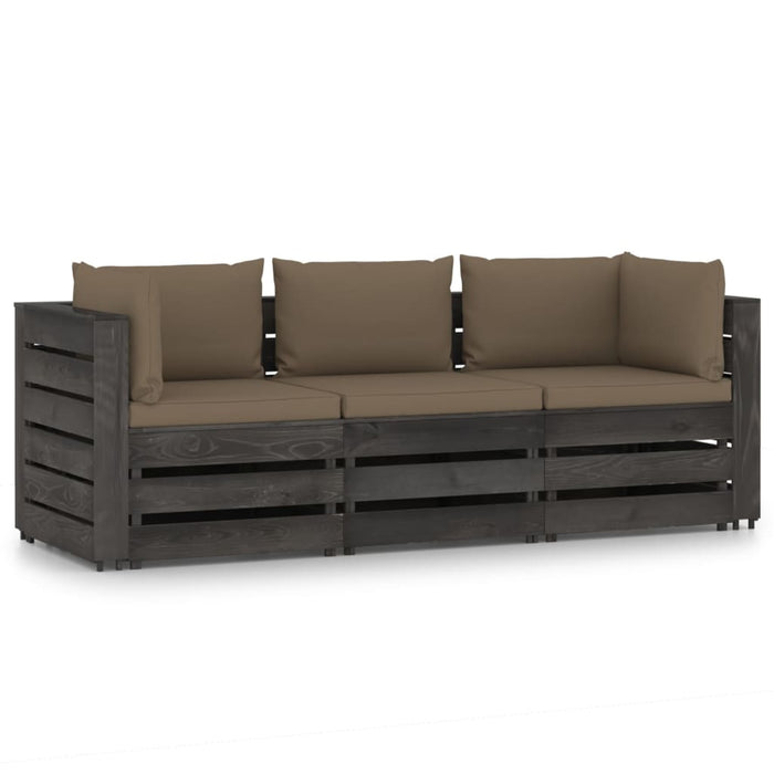 3-Sitzer Outdoor-Sofa mit Kissen Grau Imprägniertes Kiefernholz