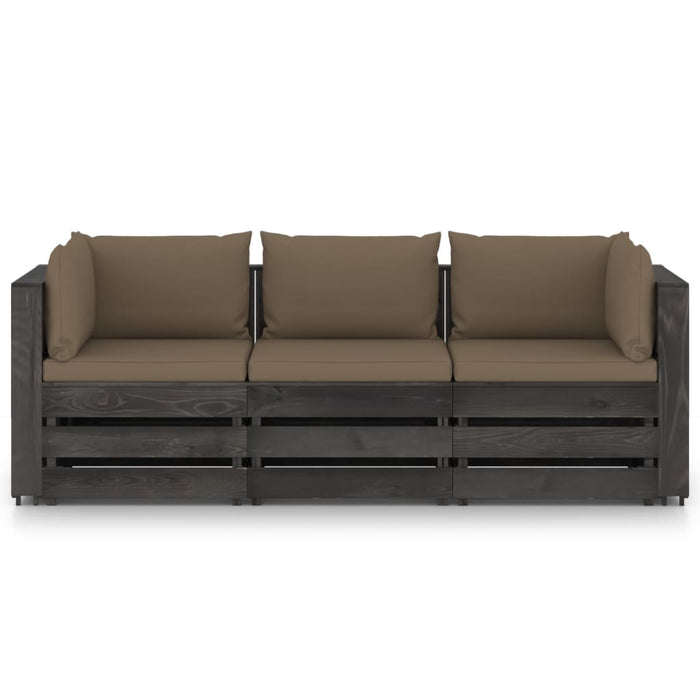 3-Sitzer Outdoor-Sofa mit Kissen Grau Imprägniertes Kiefernholz