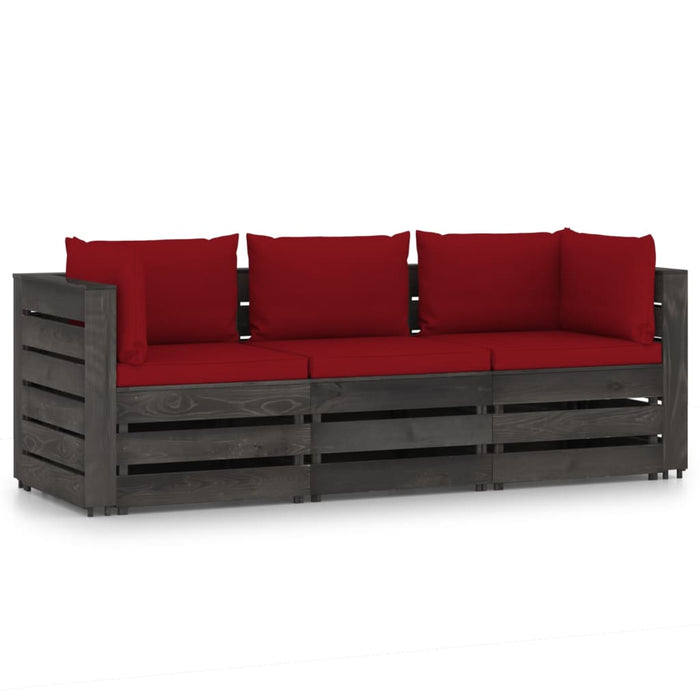 3-Sitzer Outdoor-Sofa mit Kissen Grau Imprägniertes Kiefernholz