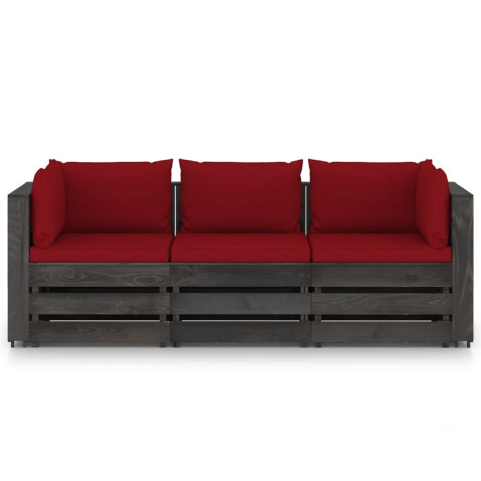 3-Sitzer Outdoor-Sofa mit Kissen Grau Imprägniertes Kiefernholz