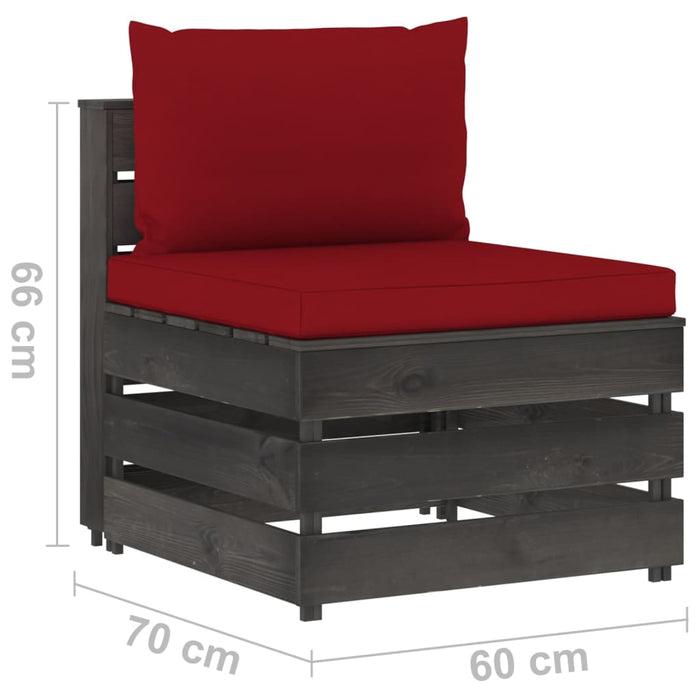 3-Sitzer Outdoor-Sofa mit Kissen Grau Imprägniertes Kiefernholz