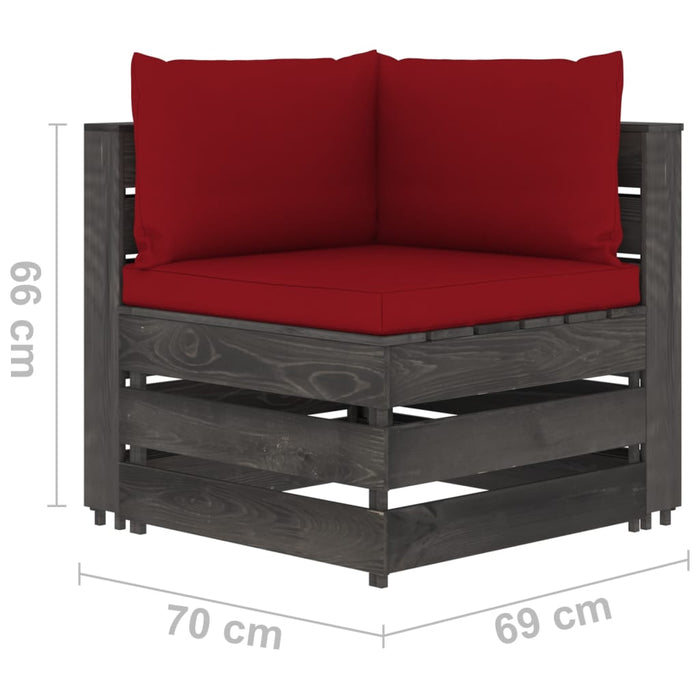 3-Sitzer Outdoor-Sofa mit Kissen Grau Imprägniertes Kiefernholz