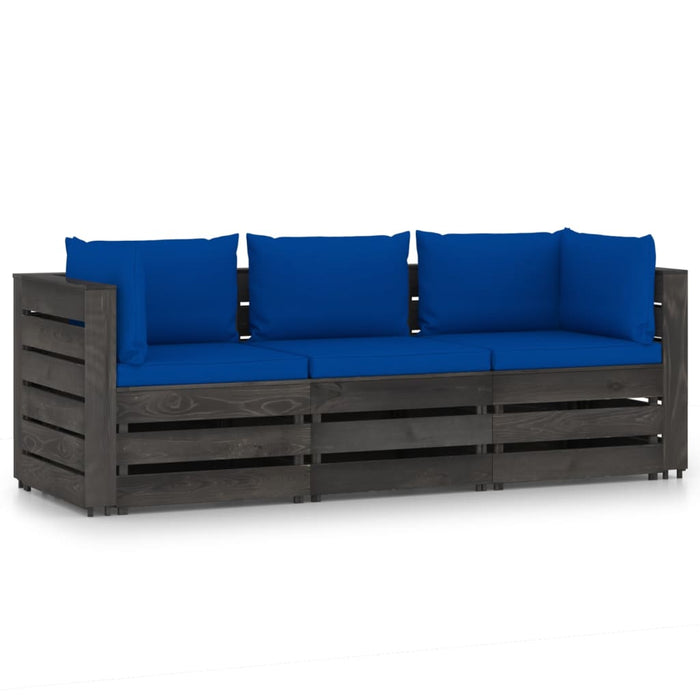 3-Sitzer Outdoor-Sofa mit Kissen Grau Imprägniertes Kiefernholz