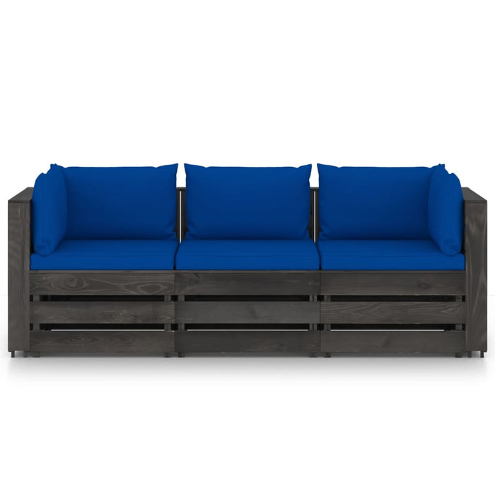 3-Sitzer Outdoor-Sofa mit Kissen Grau Imprägniertes Kiefernholz