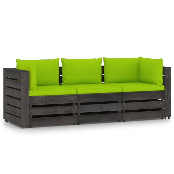 3-Sitzer Outdoor-Sofa mit Kissen Grau Imprägniertes Kiefernholz