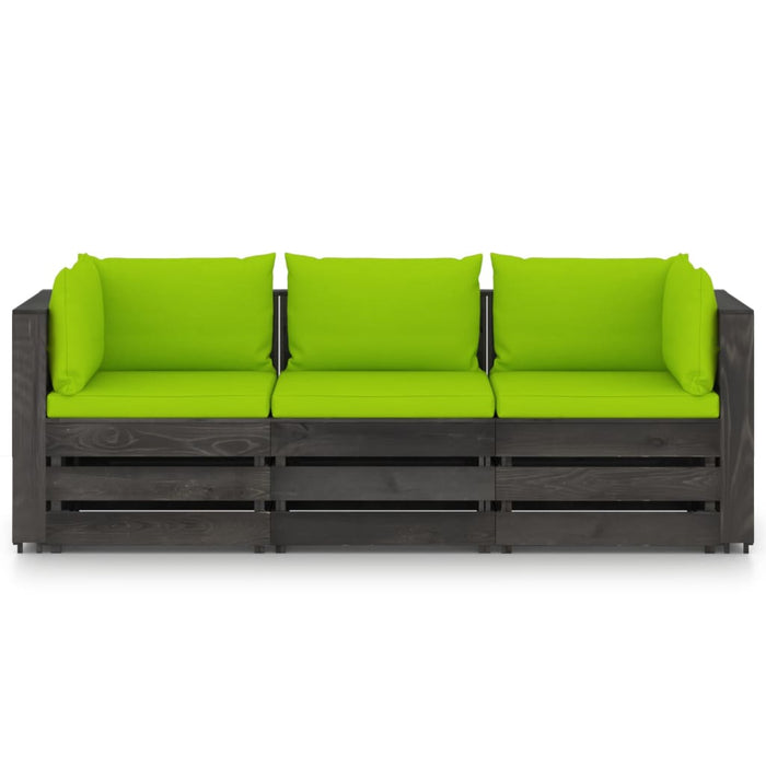 3-Sitzer Outdoor-Sofa mit Kissen Grau Imprägniertes Kiefernholz