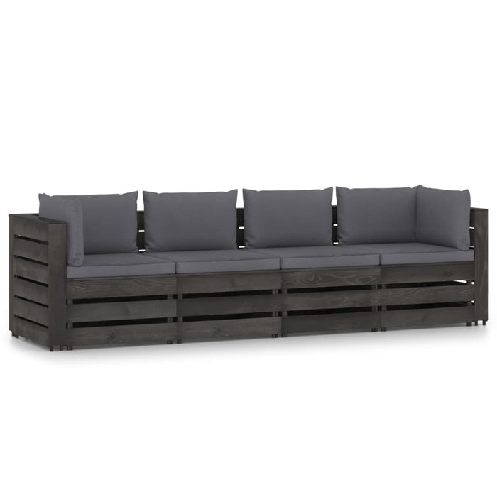 4-Sitzer Outdoor-Sofa mit Kissen Grau Imprägniertes Holz