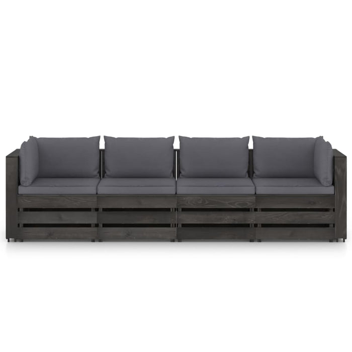 4-Sitzer Outdoor-Sofa mit Kissen Grau Imprägniertes Holz