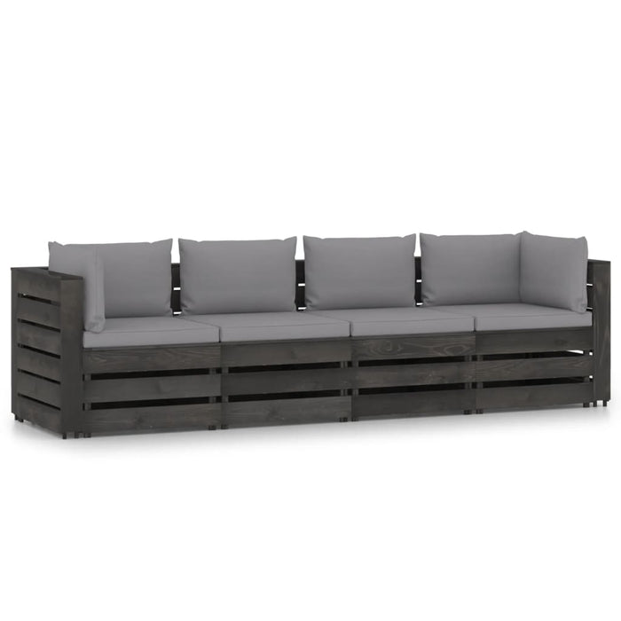 4-Sitzer Outdoor-Sofa mit Kissen Grau Imprägniertes Holz