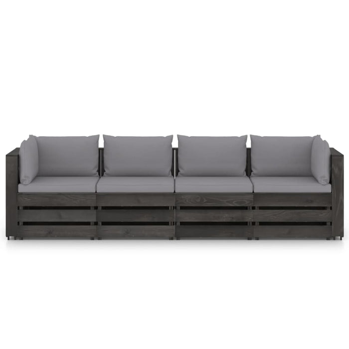 4-Sitzer Outdoor-Sofa mit Kissen Grau Imprägniertes Holz