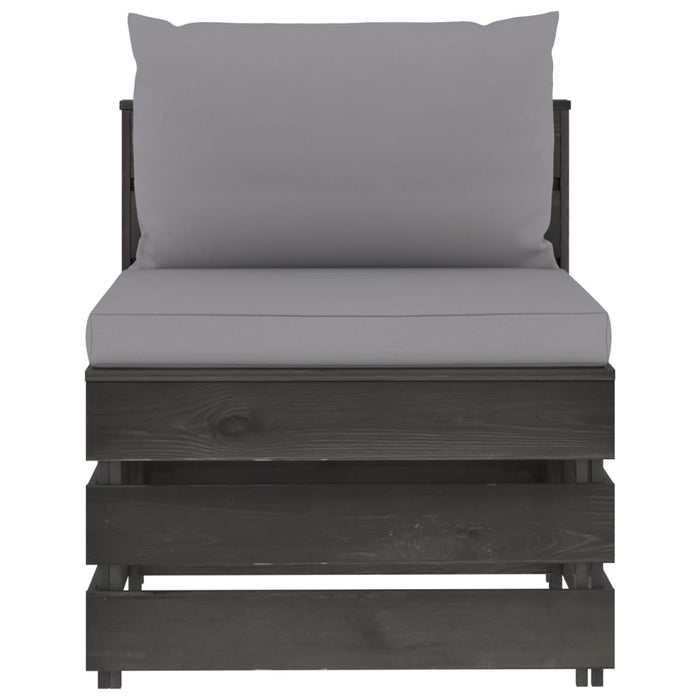 4-Sitzer Outdoor-Sofa mit Kissen Grau Imprägniertes Holz