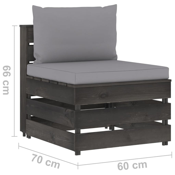 4-Sitzer Outdoor-Sofa mit Kissen Grau Imprägniertes Holz