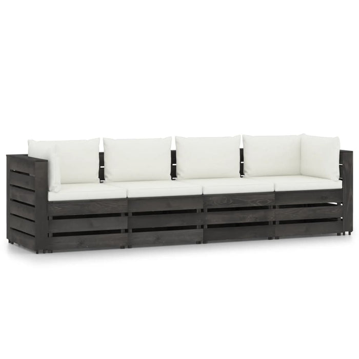 4-Sitzer Outdoor-Sofa mit Kissen Grau Imprägniertes Holz