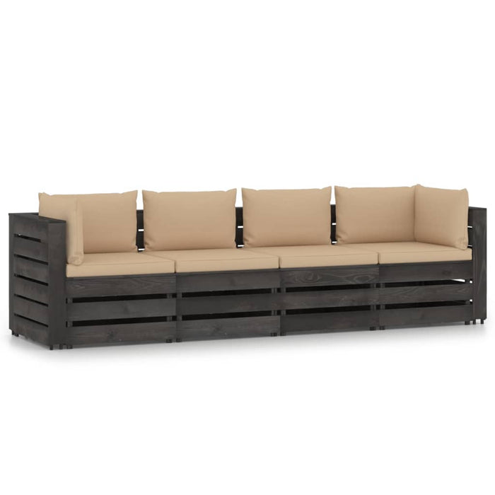 4-Sitzer Outdoor-Sofa mit Kissen Grau Imprägniertes Holz