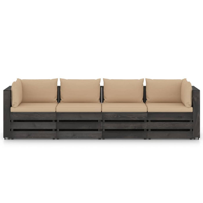 4-Sitzer Outdoor-Sofa mit Kissen Grau Imprägniertes Holz