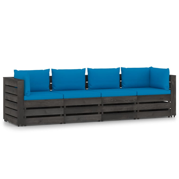 4-Sitzer Outdoor-Sofa mit Kissen Grau Imprägniertes Holz