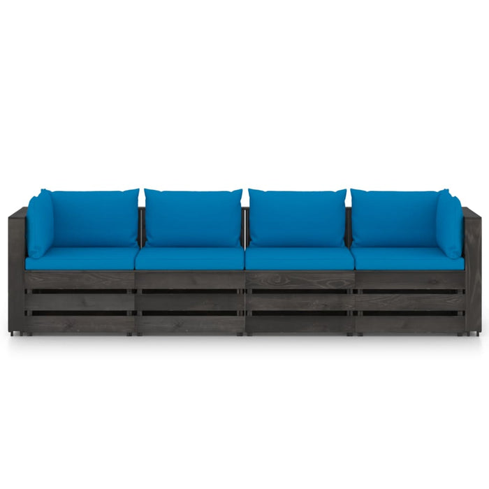 4-Sitzer Outdoor-Sofa mit Kissen Grau Imprägniertes Holz