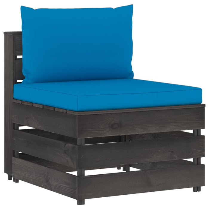 4-Sitzer Outdoor-Sofa mit Kissen Grau Imprägniertes Holz