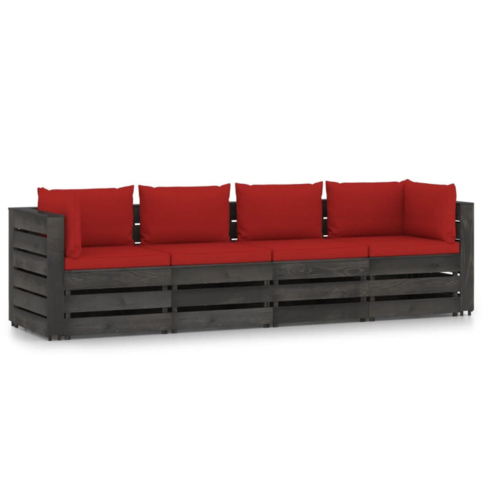 4-Sitzer Outdoor-Sofa mit Kissen Grau Imprägniertes Holz