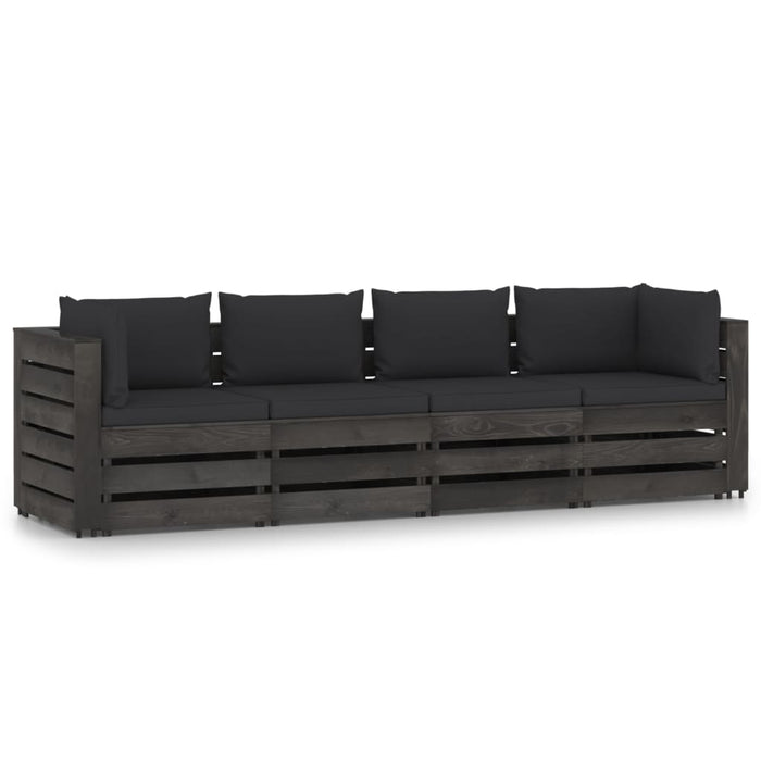 4-Sitzer Outdoor-Sofa mit Kissen Grau Imprägniertes Holz