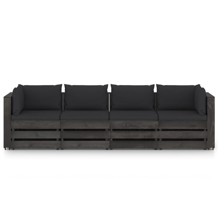 4-Sitzer Outdoor-Sofa mit Kissen Grau Imprägniertes Holz