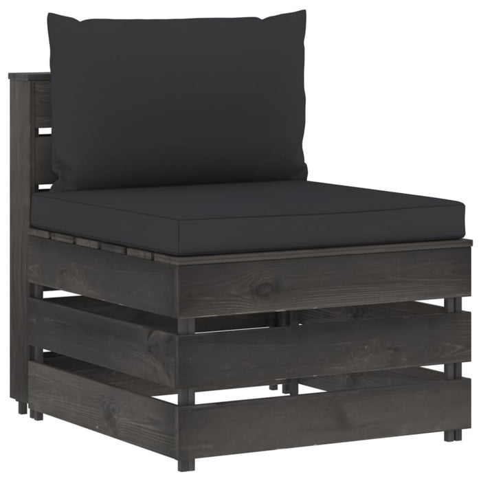 4-Sitzer Outdoor-Sofa mit Kissen Grau Imprägniertes Holz