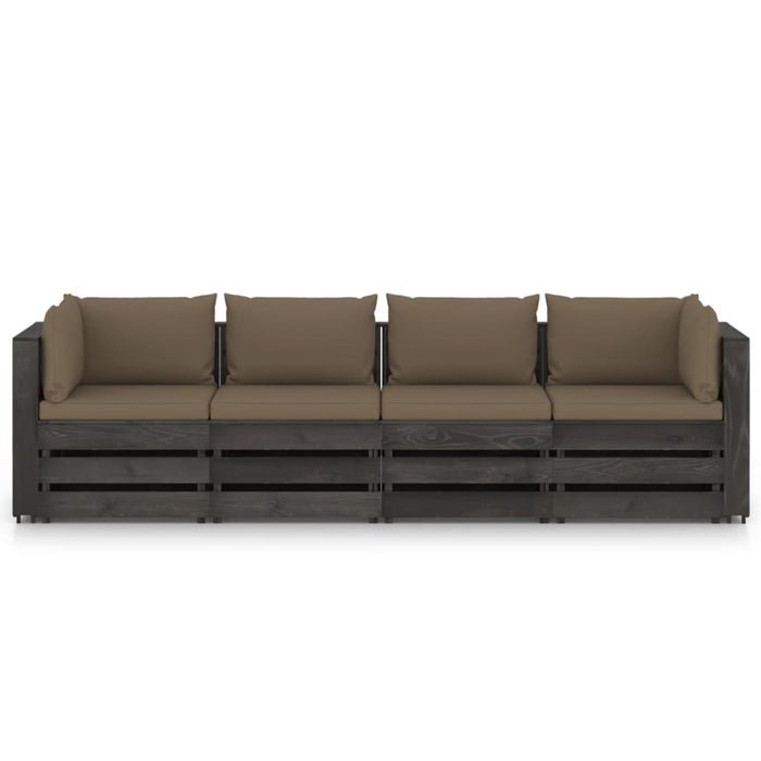 4-Sitzer Outdoor-Sofa mit Kissen Grau Imprägniertes Holz