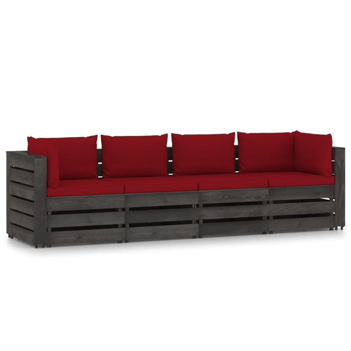 4-Sitzer Outdoor-Sofa mit Kissen Grau Imprägniertes Holz