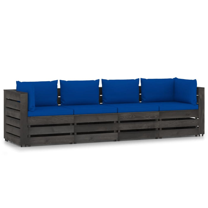 4-Sitzer Outdoor-Sofa mit Kissen Grau Imprägniertes Holz