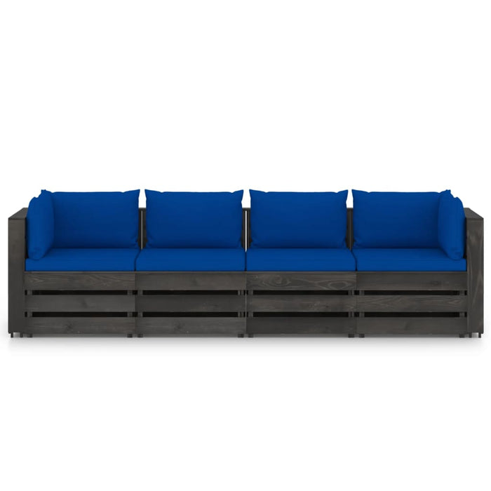 4-Sitzer Outdoor-Sofa mit Kissen Grau Imprägniertes Holz