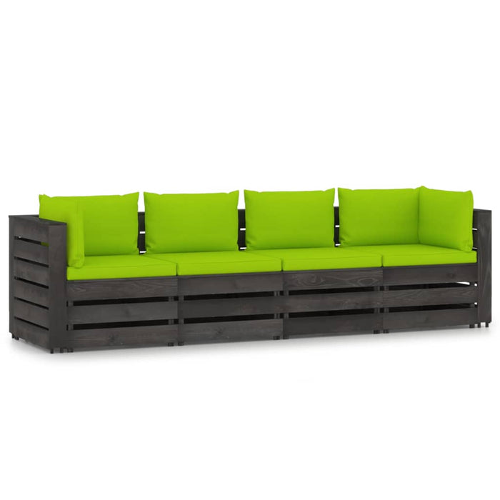 4-Sitzer Outdoor-Sofa mit Kissen Grau Imprägniertes Holz