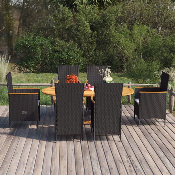7-tlg. Garten-Essgruppe Poly Rattan Schwarz