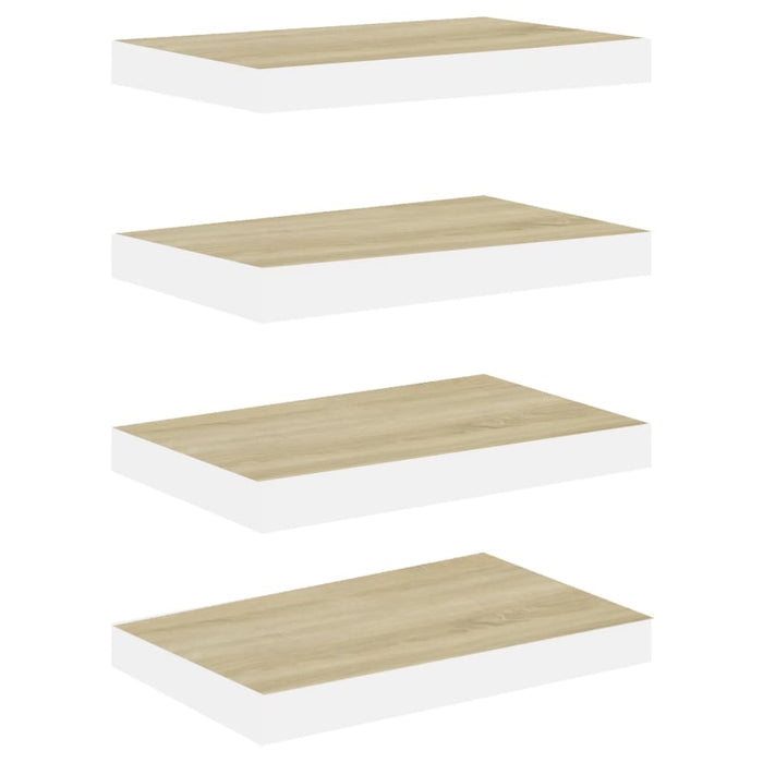 Floating wall shelves 4 pcs. Oak and white 40x23x3.8 cm MDF
