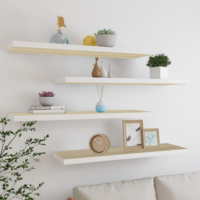 Floating shelves 4 pcs. Oak and white 90x23.5x3.8 cm MDF