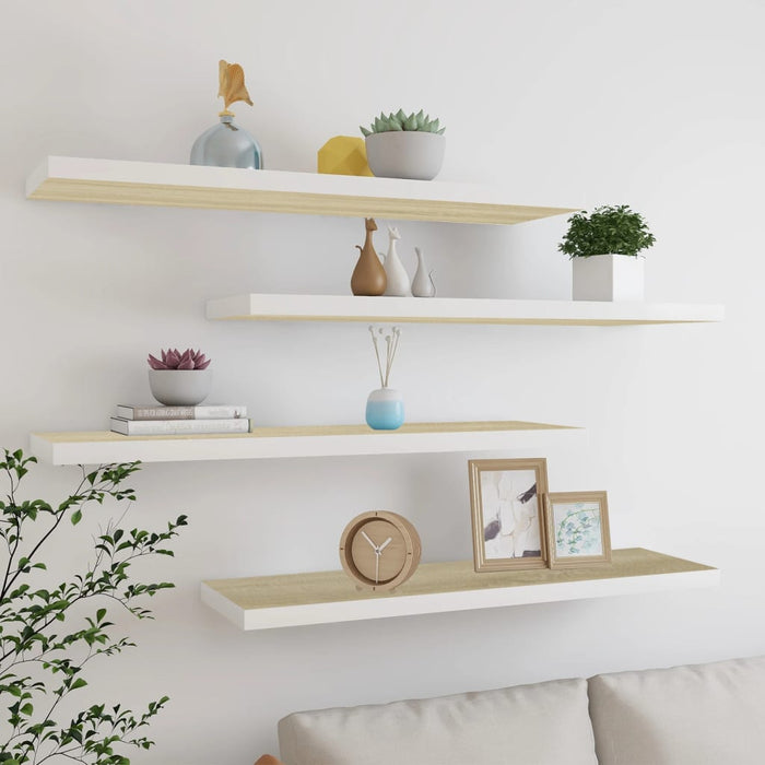 Floating shelves 4 pcs. Oak and white 120x23.5x3.8 cm MDF