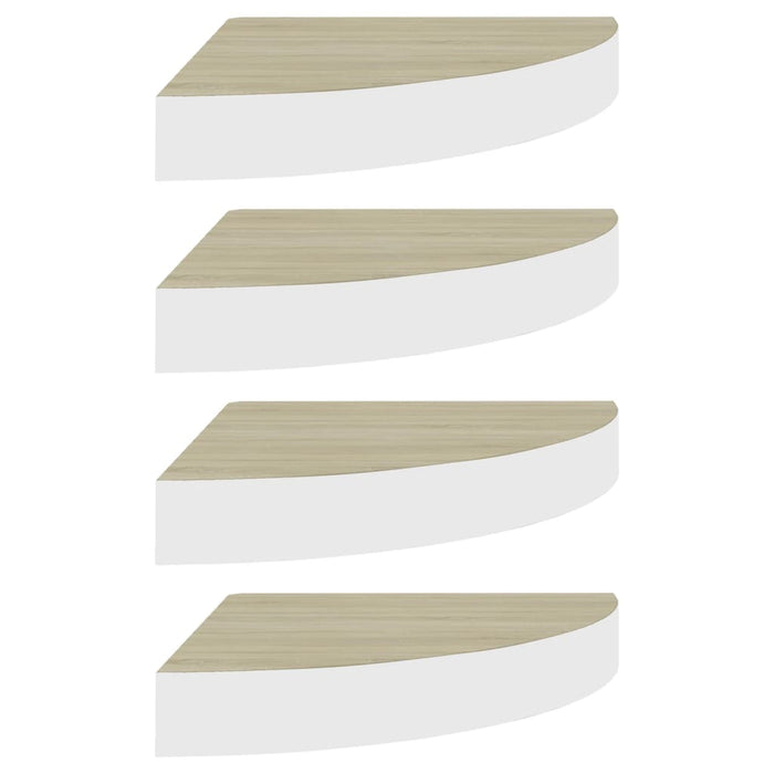Eck-Wandregal 4 Stk. Eiche und Weiß 35x35x3,8 cm MDF