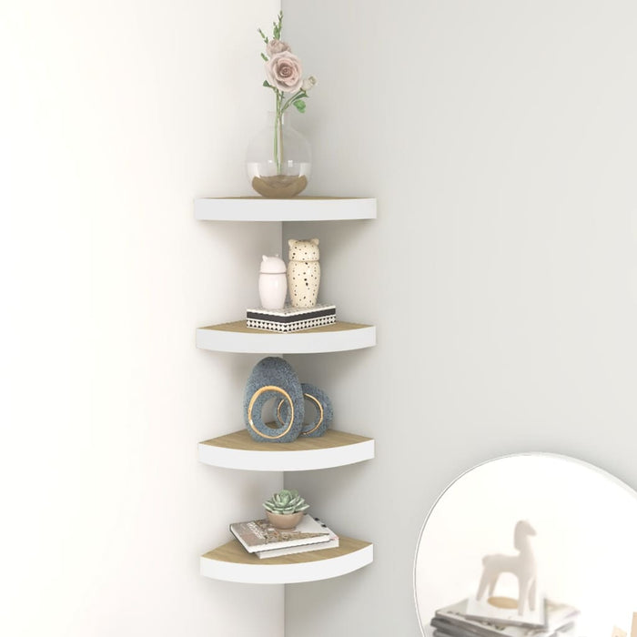 Corner wall shelf 4 pcs. Oak and white 35x35x3.8 cm MDF
